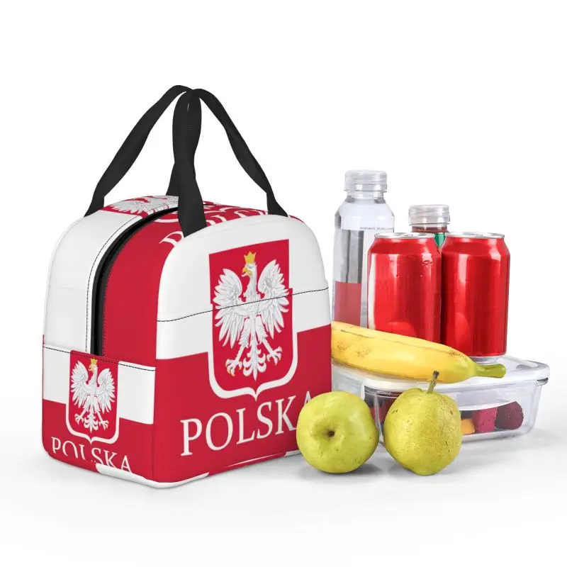 Custom Polska Polish Flag Lunch Bag Men Women Poland Flag Cooler Thermal Insulated Lunch Boxes for Adult Office