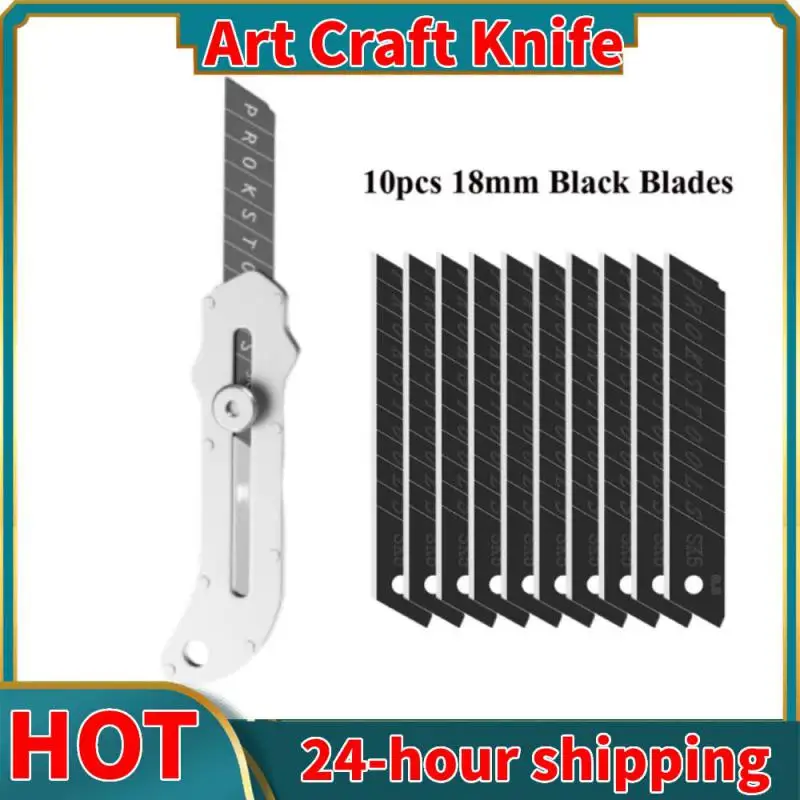 Stainless Steel Metal Utility Knife, Retractable Box Cutter 18mm Black SK5 Steel Blades, Warehouse Carpet Cutting Opener Tool