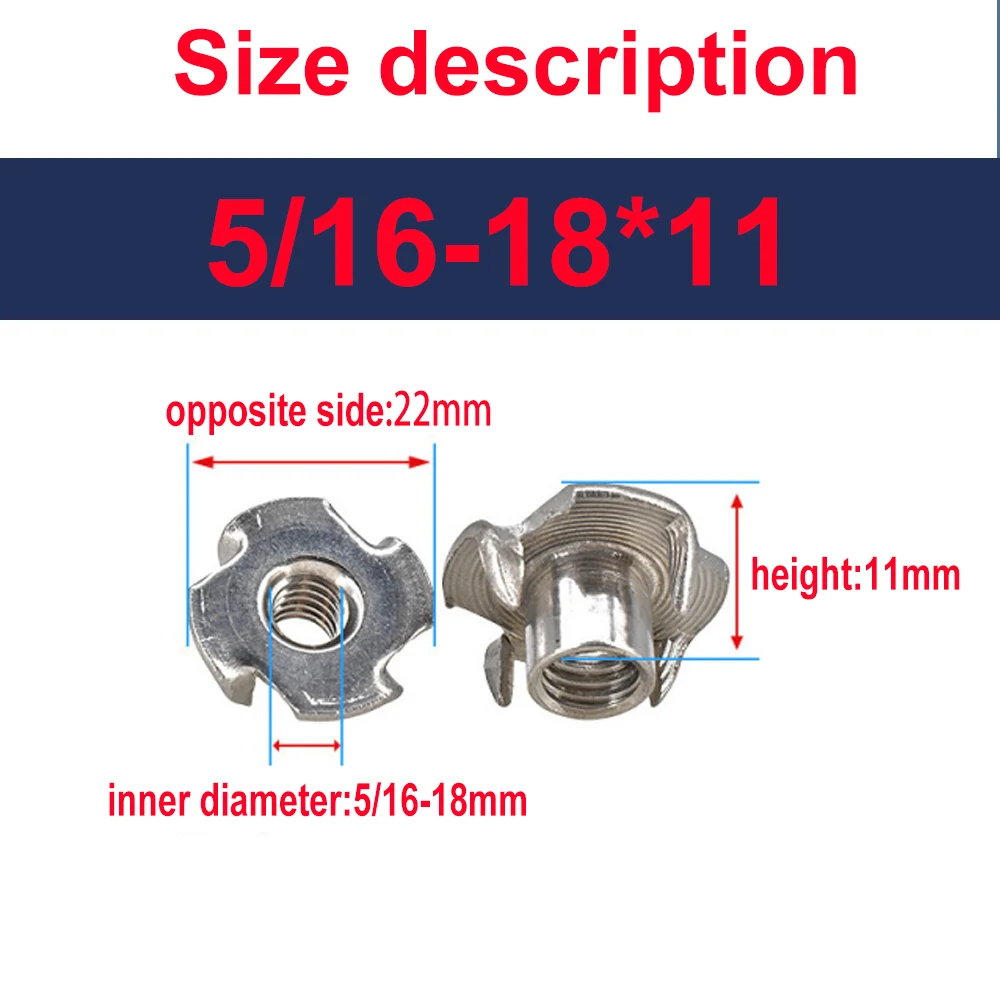 

M4 M6 M8 M10 Four-Claw Nuts Four-Point Impact Nut Suitable For Wooden Furniture Blind Pronged Insert Tee Nut Speaker T-nut