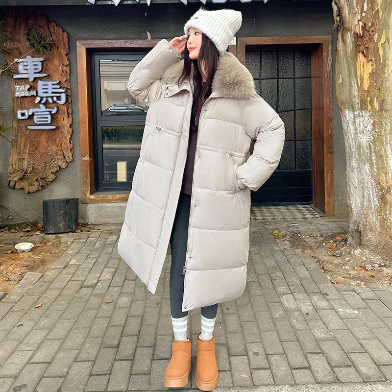 Parkas Women Long Coat Jackets Fur Collar Thick Warm Y2k Streetwear Zipper Jacket Outerwear Casual Loose Autumn Winter