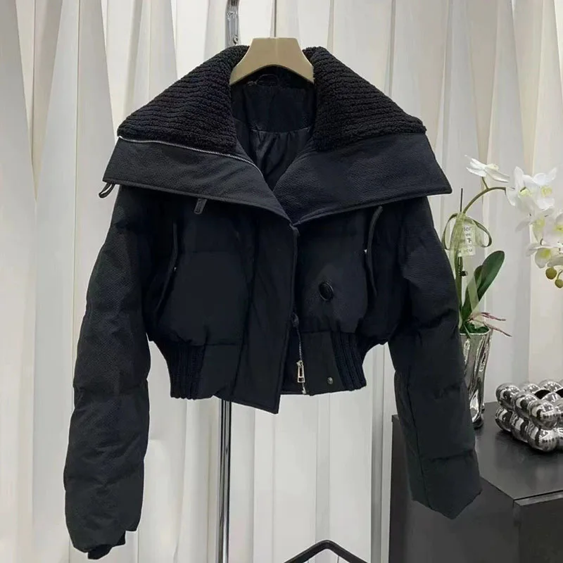 Mode Chic tricot Patchwork col chaud Parka vêtements d'extérieur amples nouveau luxe hiver recadrée vestes femmes vêtements doudoune