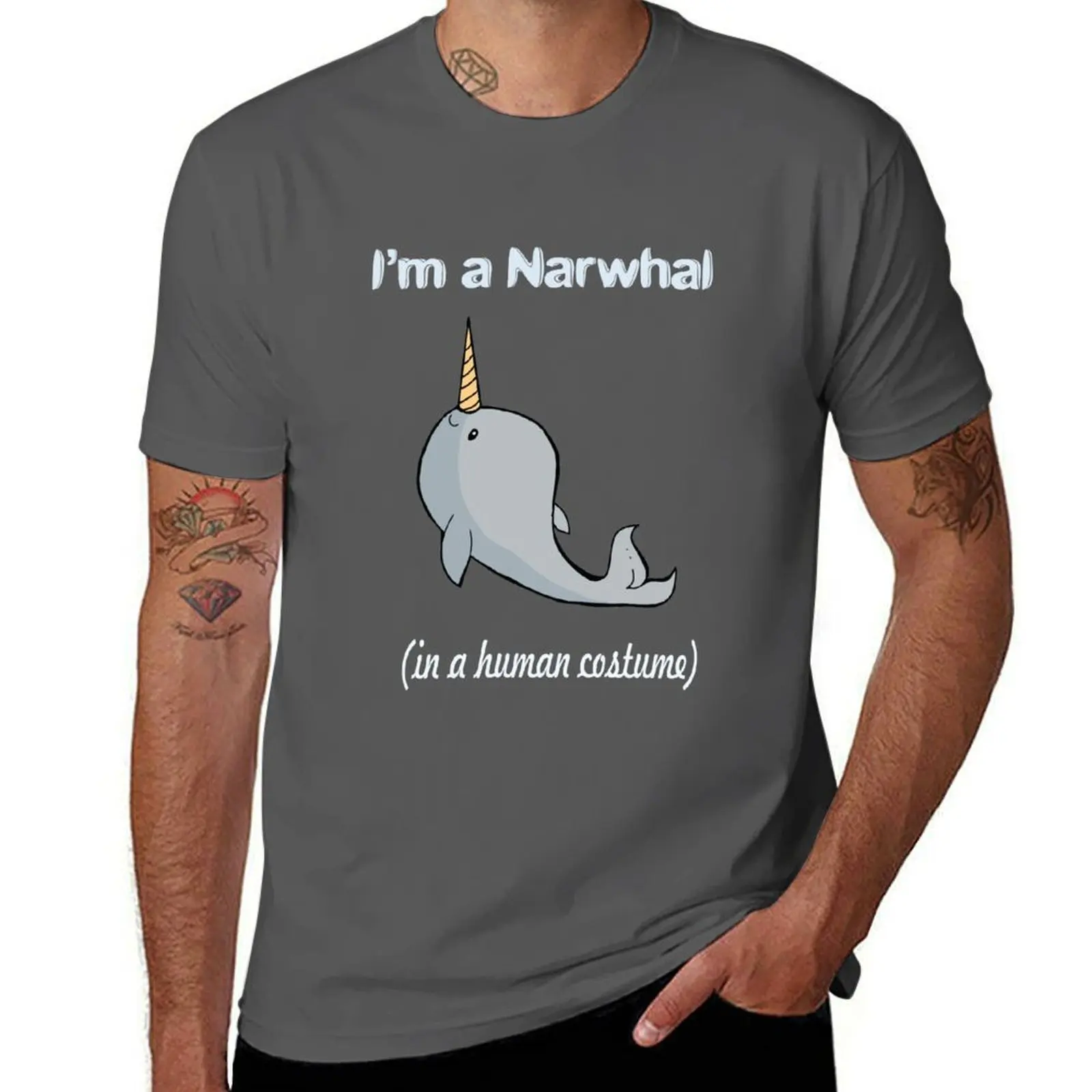 

I'm Human In A Costume Narwhal A T-Shirt Daily Work Short Sleeve Top