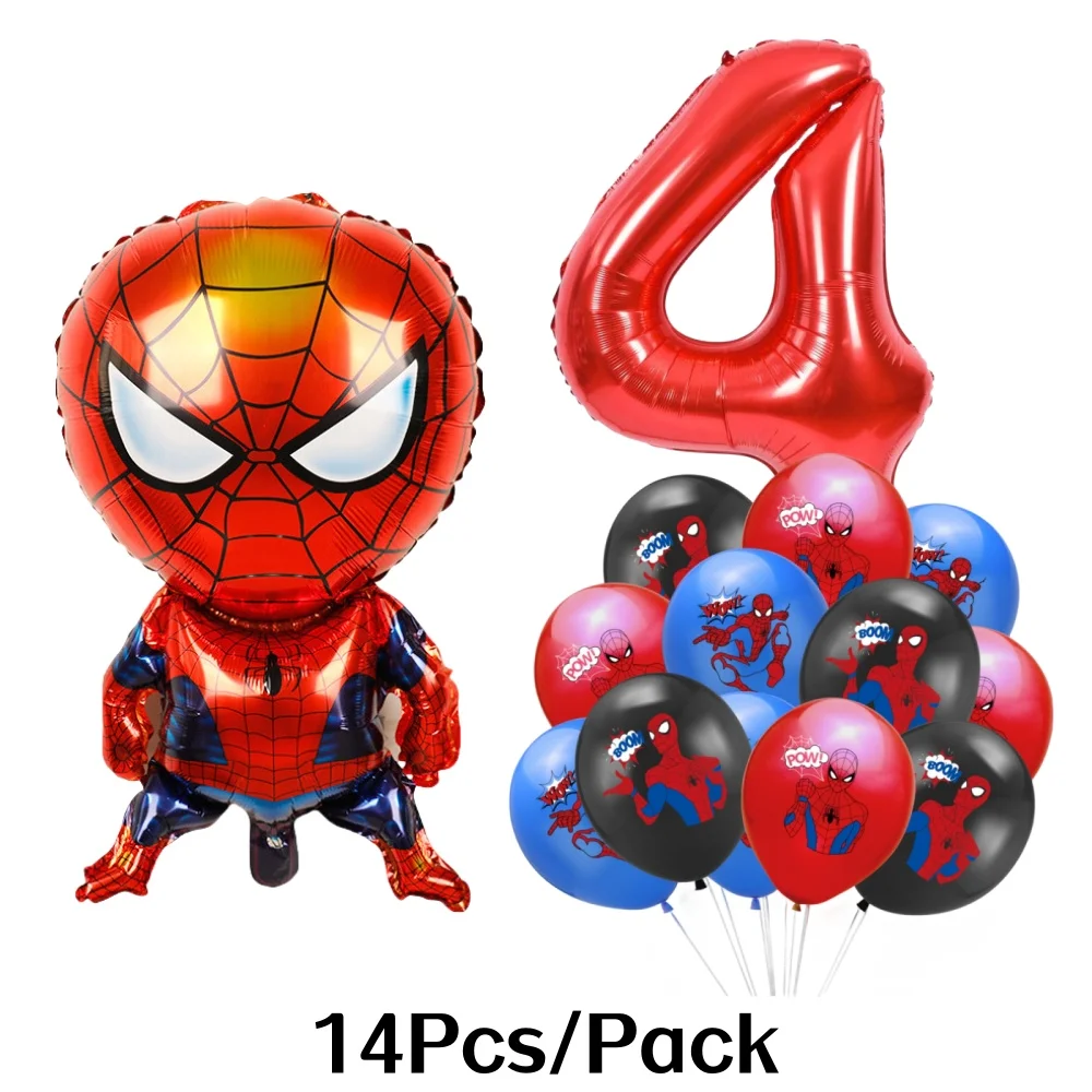 Decoraciones de cumpleaños de Spiderman para niños, globos de papel de aluminio de látex con tema de araña de dibujos animados, vajilla desechable, suministros para fiestas y eventos