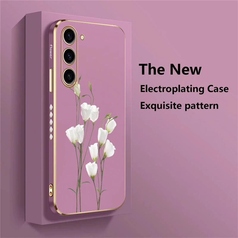 White Flower Phone Case For Samsung Galaxy S24 S23 S21 S22 Ultra S20 FE A52 A55 A54 A72 A25 A15 A33 Note 9 20 Silicon Soft Cover