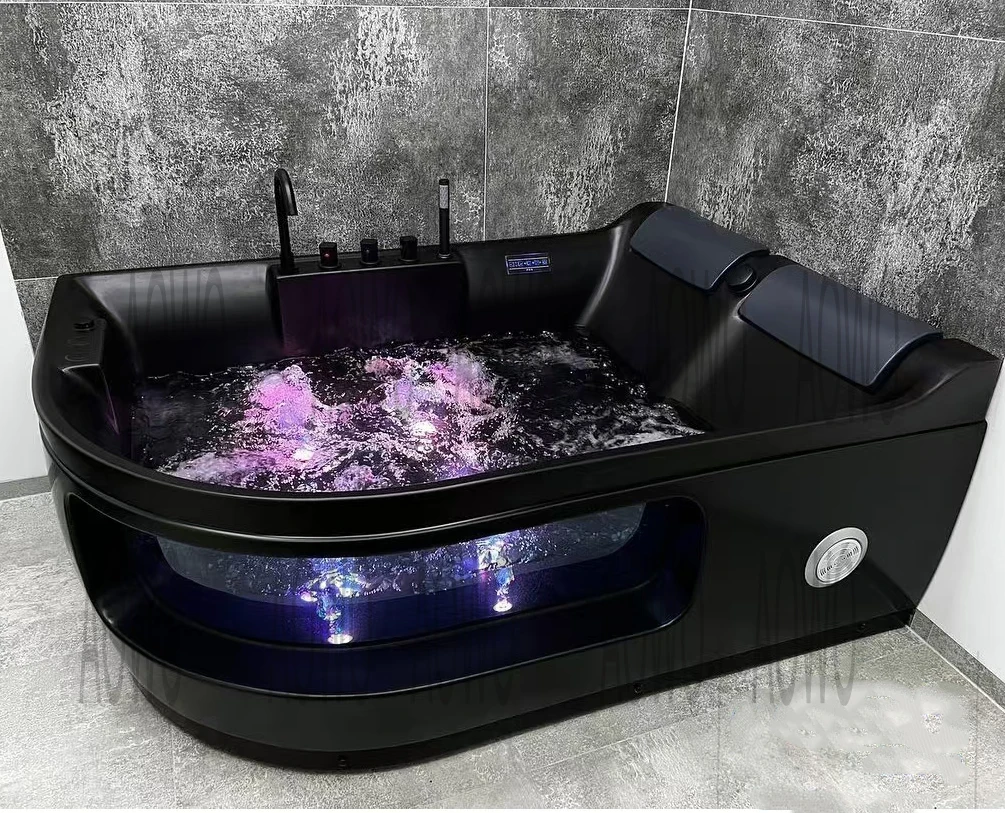 Modern Spa Jacuzzi Corner Black Tub Custom Matte Black Whirlpool Tub Best View Light Therapy Hot Tub 2 Persons Spa Bathtubs