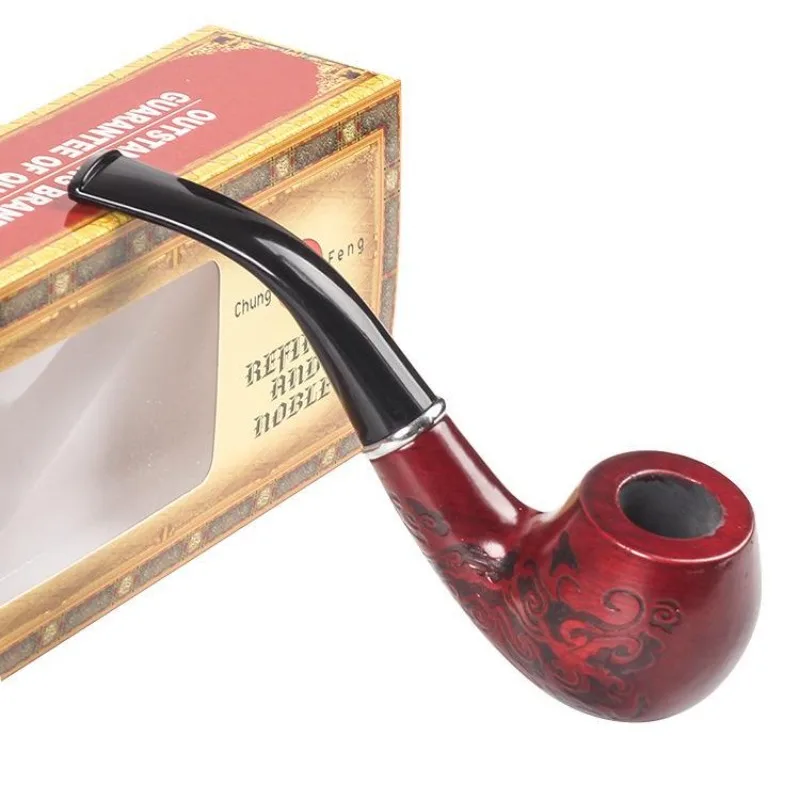 Wooden Bent Tobacco Pipe Carved Tobacco Filter Pipe Wood Herb Tobacco Filter Smoking Pipe Smoking Gift