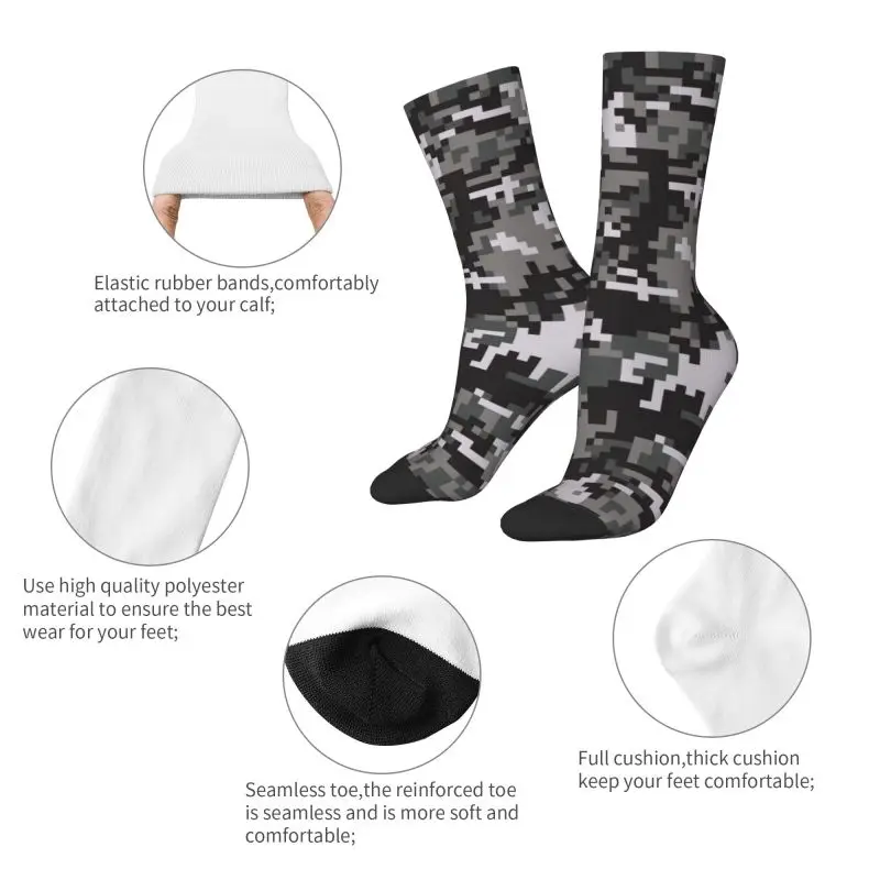 Harajuku Black And Gray Digital Military Camouflage Socks Women Men Warm 3D Printed Army Camo Football Sports Socks