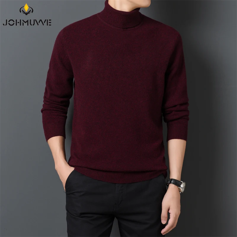 New Men's Casual and Fashionable Solid Color Long Sleeved Hight Neck Sweater Warm and Versatile Top for Autumn and Winter