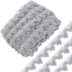 20 Yards Metallic Braid Lace Trim Silver Flower Pattern Lace Ribbon Decorated Gimp Fringe Trim Tassel for DIY Jewelry
