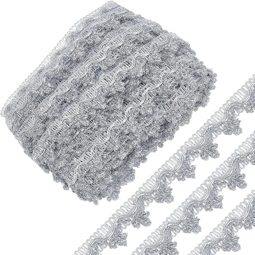 20 jardów metaliczny warkocz koronkowe wykończenia srebrny wzór kwiatowy koronkowa wstążka zdobiona Gimp Fringe wykończenia frędzle dla DIY biżuteria