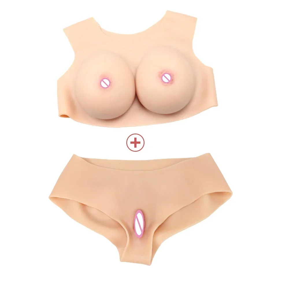 Silicone Breast Realistic Fake Boobs Transgender Tits Artificial Man To Woman Crossdressing Female False Vagina Body Suit pussy