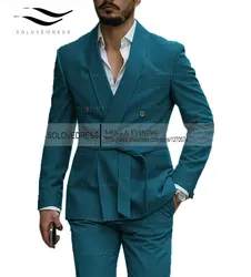 2024 New Mens Blazer Luxery Designerstyle Western Tailored Suit Lapel Belt Tuxedo Gentleman Texture Solid Color Unique Design