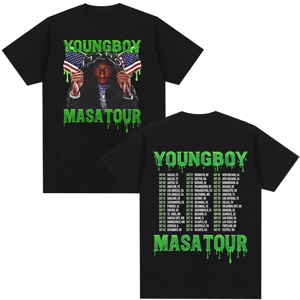 

2025 Male rapper YoungBoy Never Broke Again album print 100% pure cotton short-sleeved T-shirt fashionable retro clothing