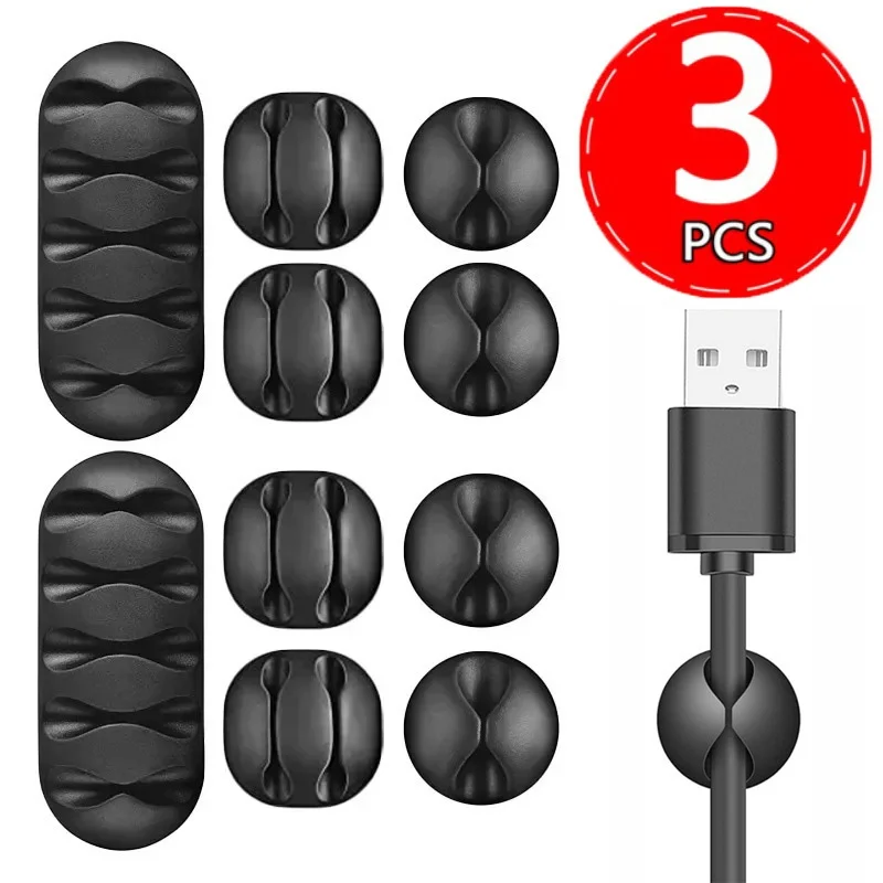 1-3 Pcs Silicone USB Cable Organizer Cable Winder Desktop Tidy Management Clips Cable Holder for Mouse Headphones Wire Organizer