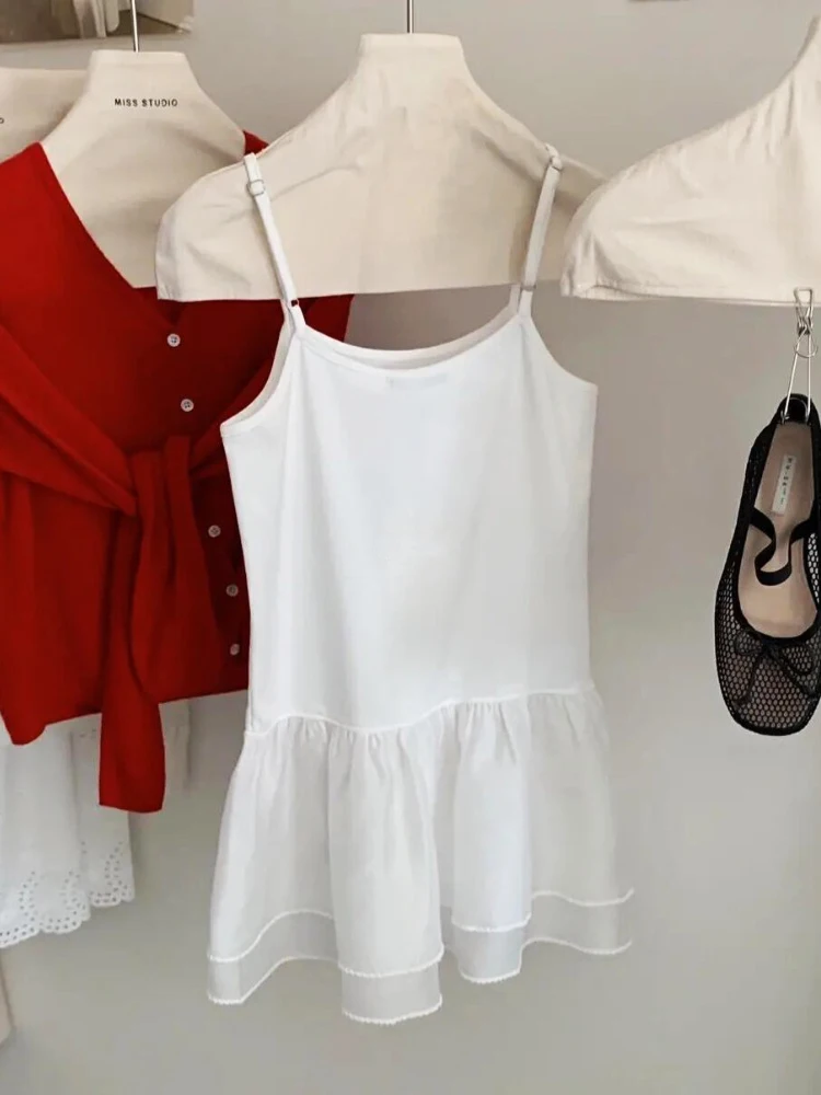

White Cake Skirt Vest Women's Inner Wear Lace Curtain Small Top Layered Clothing Simple Sle Loose Fit Polyester Cotton Blend