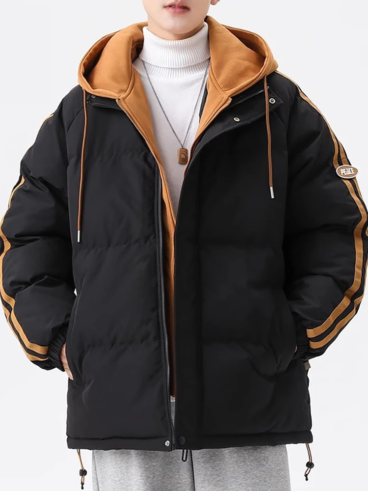 

Winter Thiened Men's Cotton Jaet Hooded Warmth Outerwear Youth Faion Long Sve Zipper Closure Casual Comfortable Coat