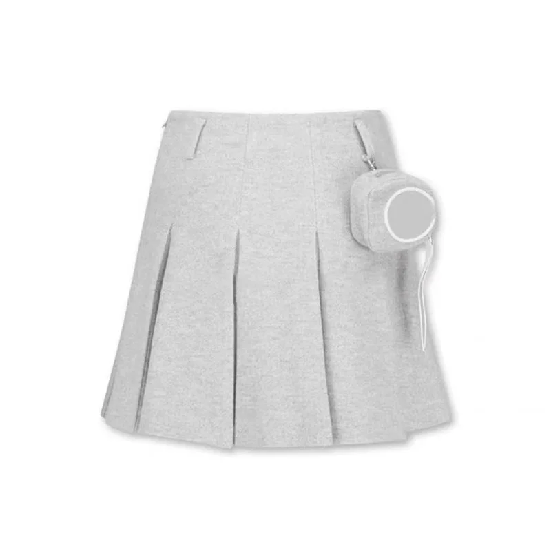 Woolen Pleated Skirt for Ladies, Casual Fashion Bag, College Style, Warm Temperament, Early Spring