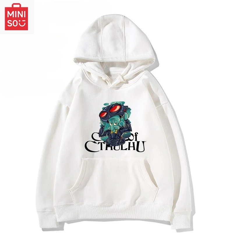 

MINISO co-branded Squidward Quincy Tentacles printed hoodie, loose cartoon, multi-functional, casual and cute for girls and boys