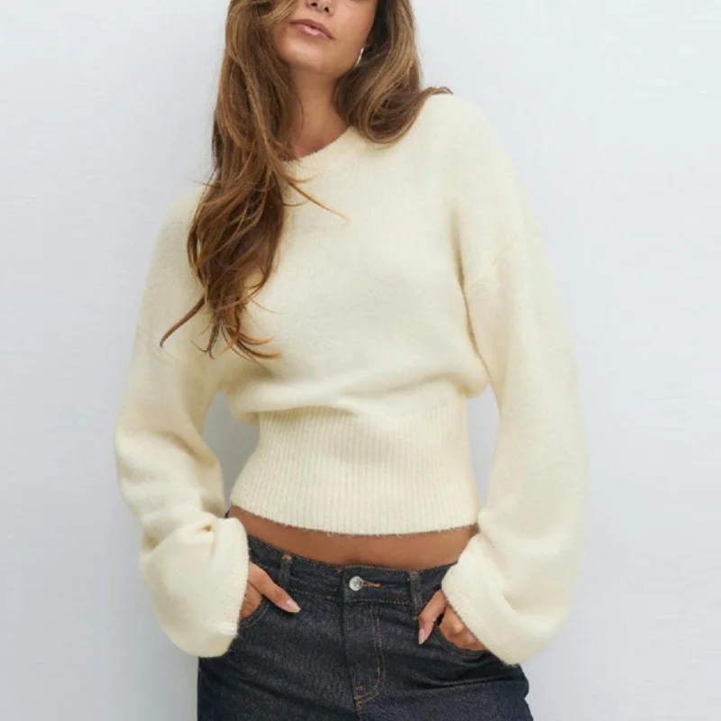 بلوفر أنيق محبوك سترة بلون بسيط متعدد الاستخدامات الاتجاه الكلاسيكي النساء بلايز أنيقة عادية ركاب الخريف سيدة الملابس #2