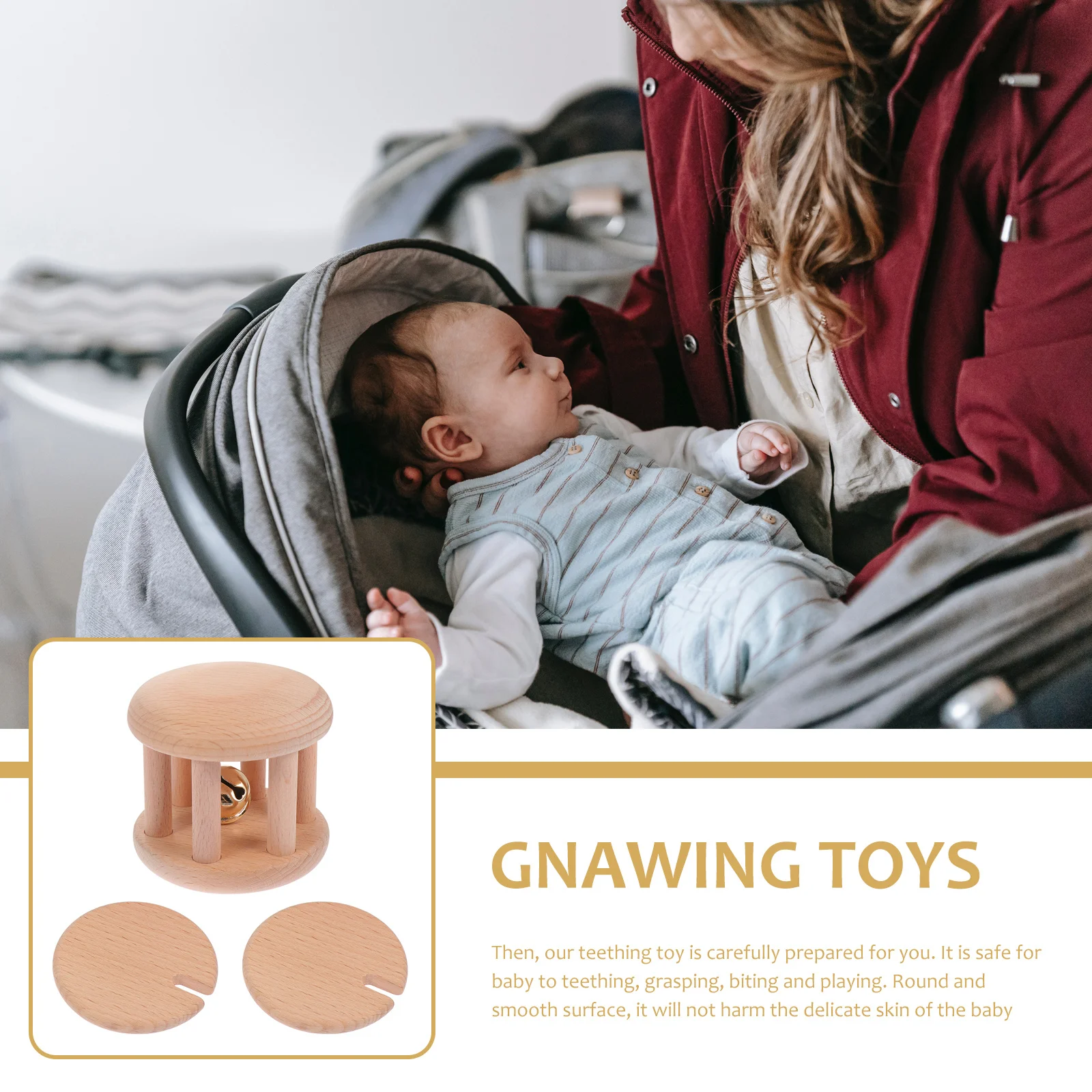 2Pcs Cute Baby Molar Teethers Wooden Chewable Round Edge Teething Aid for Healthy Tooth Growth Baby Molar Toys