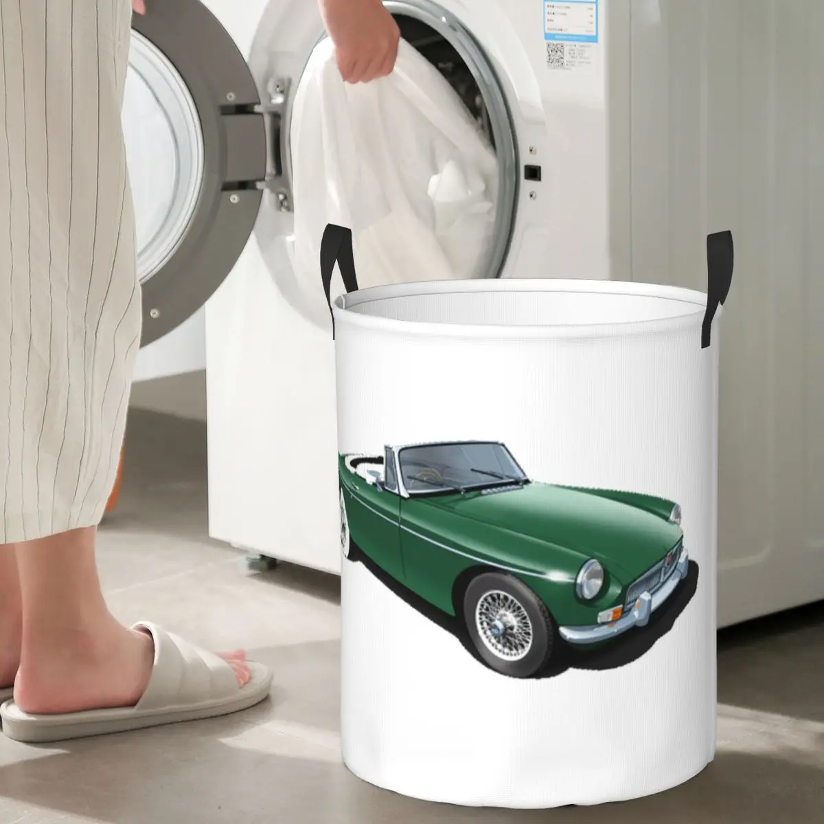 MGB Roadster In British Racing Green Folding Laundry Baskets Dirty Clothes Toys Storage Basket Large Waterproof Bag