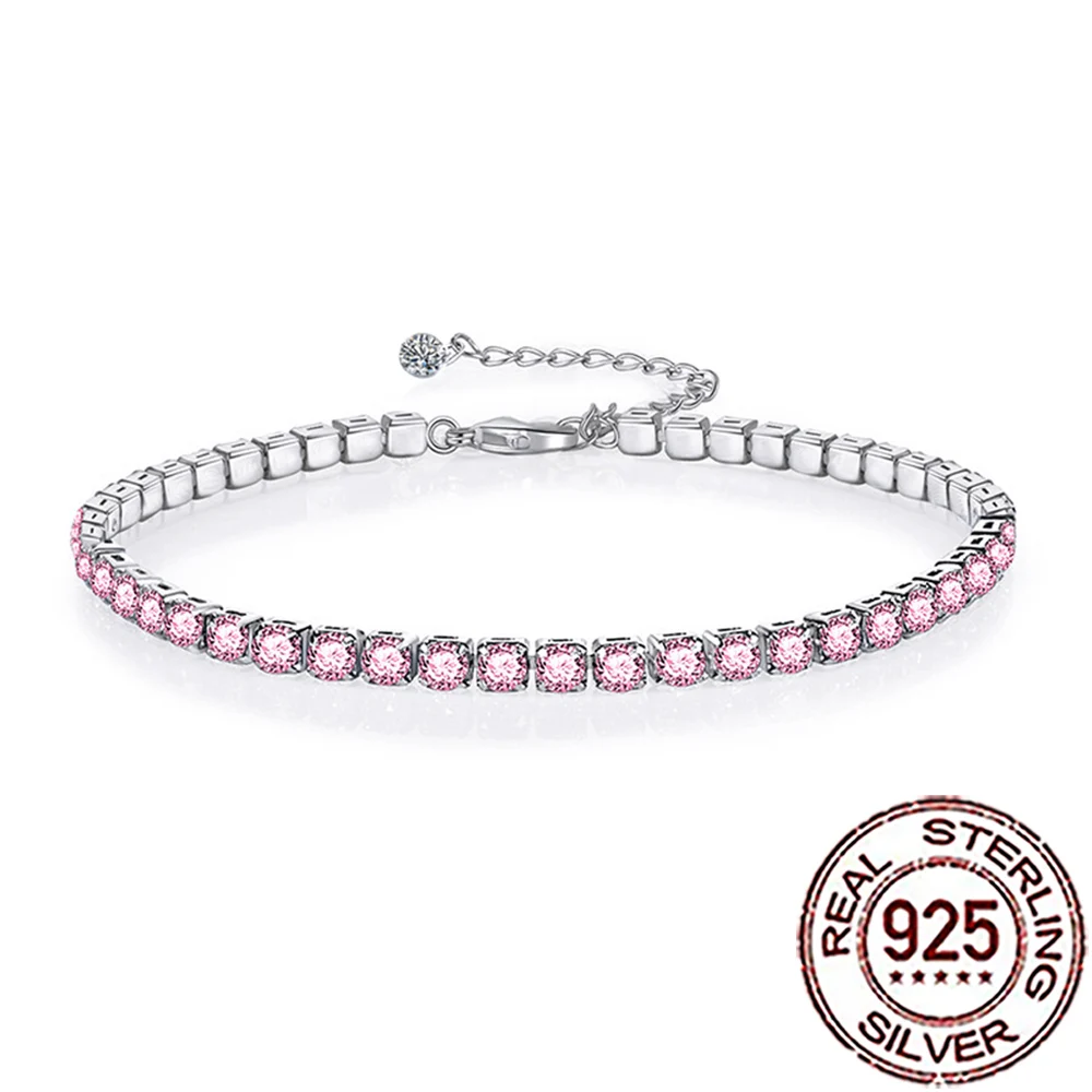 

CWWZircons, стерлинговое серебро 925, блестящий розовый кристалл CZ, сладкий теннисный браслет для женщин и девочек, ювелирные украшения для свадебной вечеринки SB013