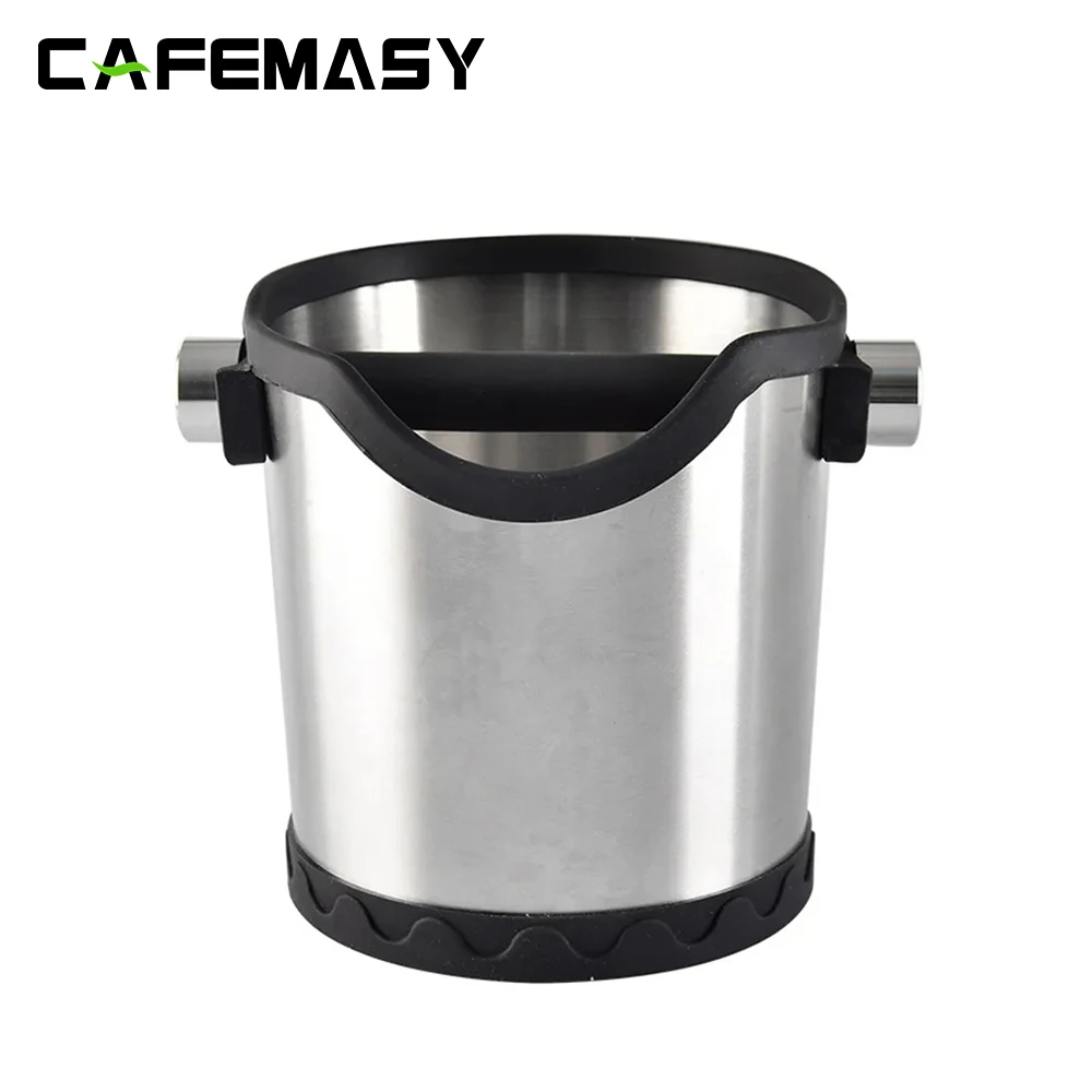 

CAFEMASY Stainless Steel Coffee Espresso Knock Box Anti slip Coffee Grind Dump Bin Waste Bin with Detachable Knock Bar Barista