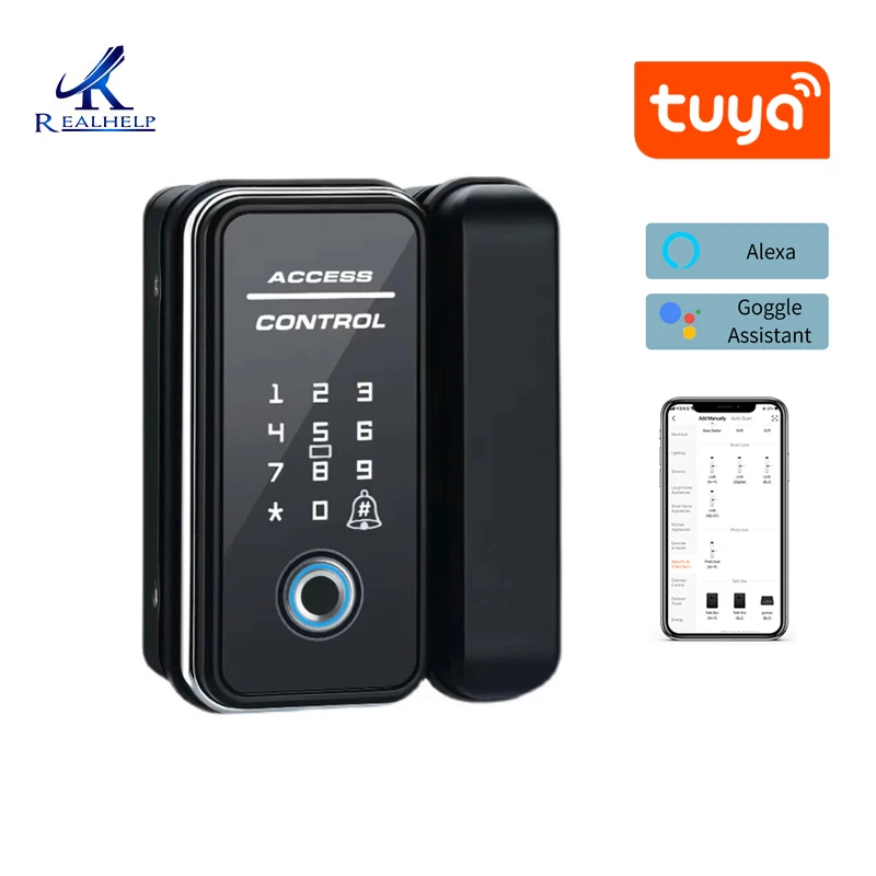 Alexa/Tuya APP Control Fingerprint Smart Door Lock Electronic Keyless For Office Double Open&Glass Door Smart Rfid Card Lock