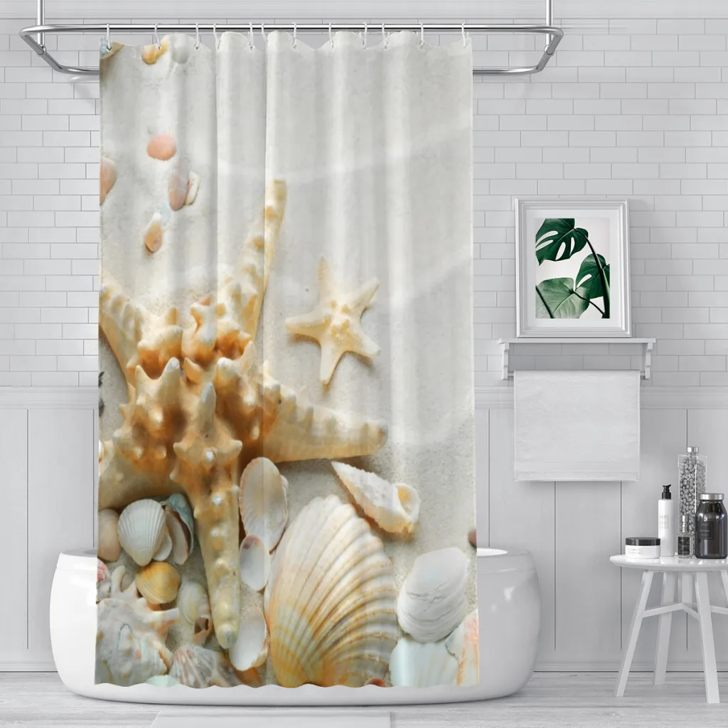 Seashell Beach Bathroom Shower Curtains Ocean Waterproof Partition Curtain Designed Home Decor Accessories