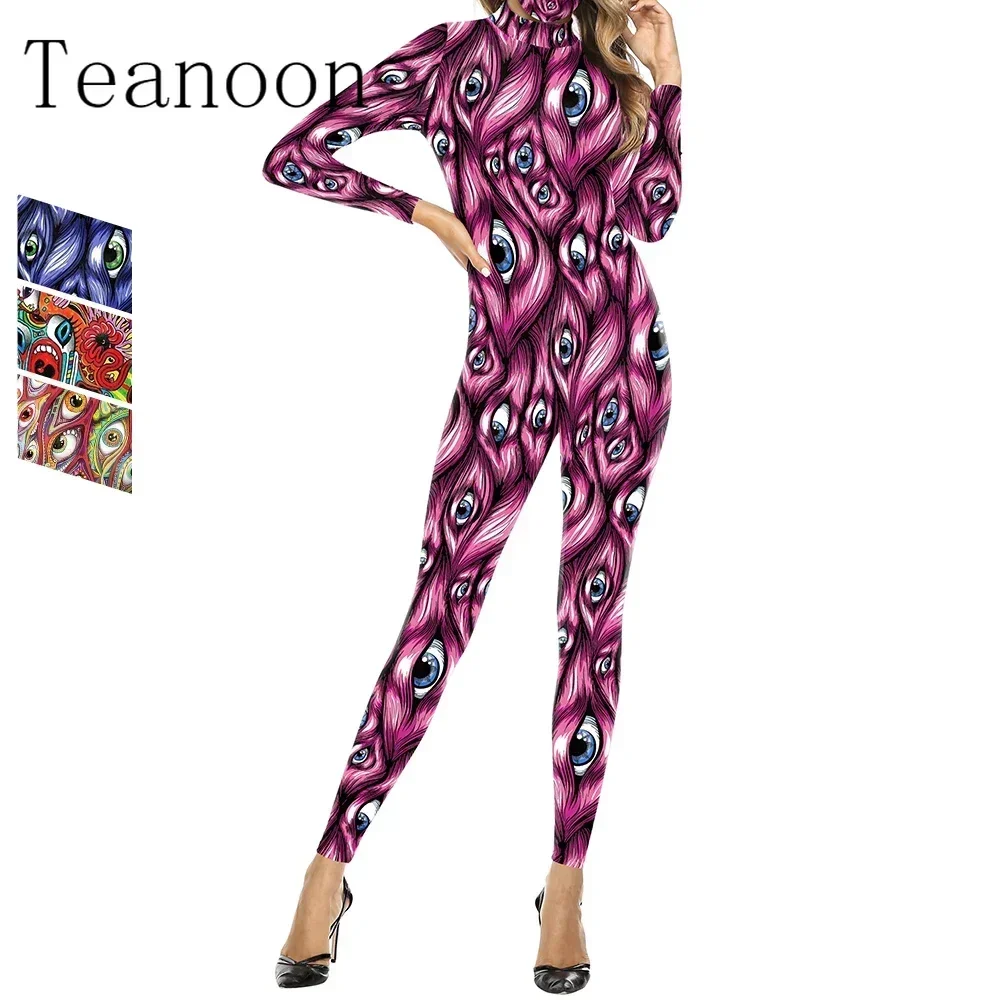 

2024 New Halloween Jumpsuit Women Carnival Eye 3D Print Cosplay Costume Female Sexy Bodysuit Funny Holiday Party Onesie