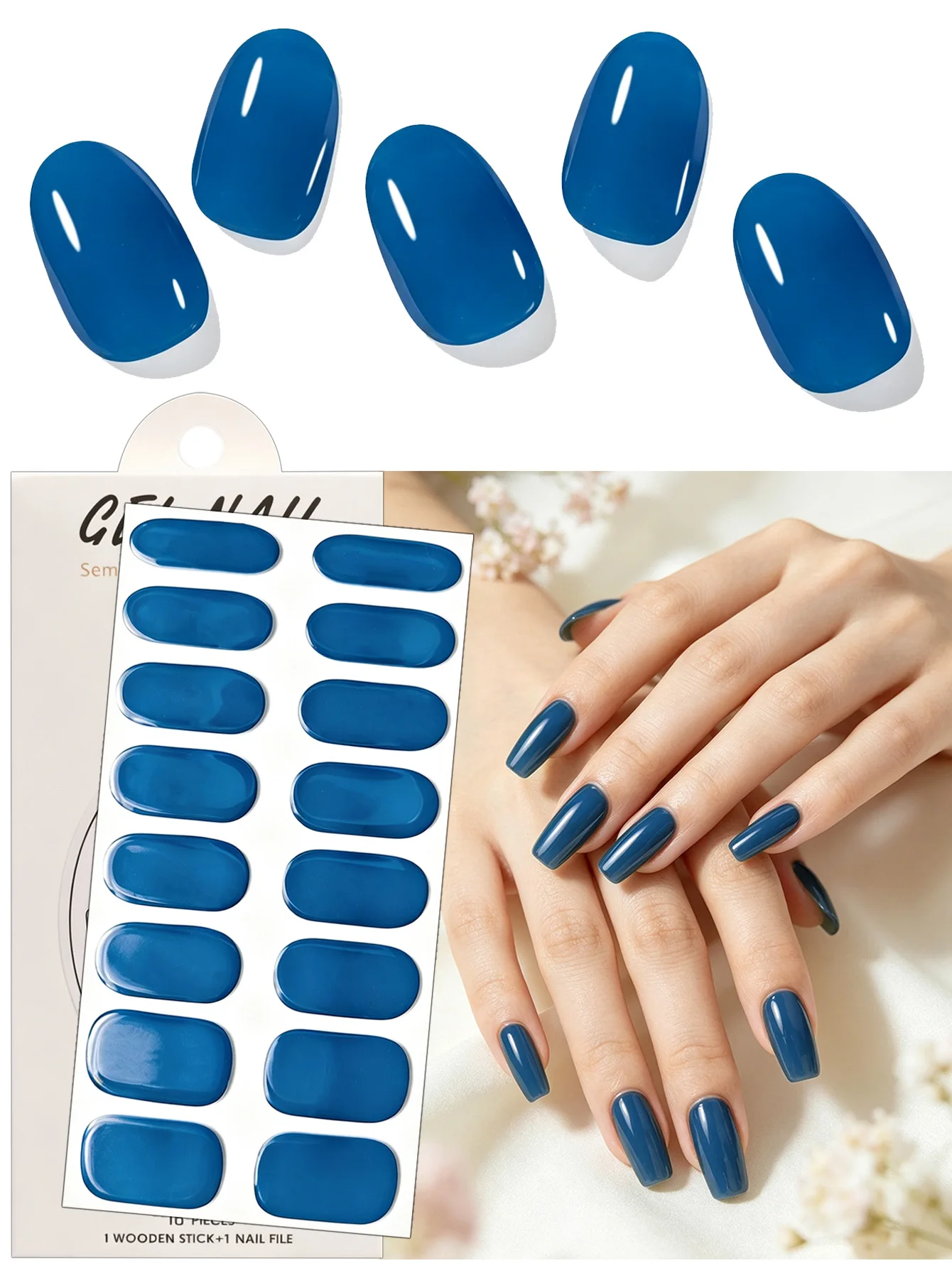 16 semi-cured solid color nail stickers, require curing with UV/LED light. Long-lasting full coverage gel nail stickers, suitable for use with any UV lamp, perfect for DIY gifts for women and girls.