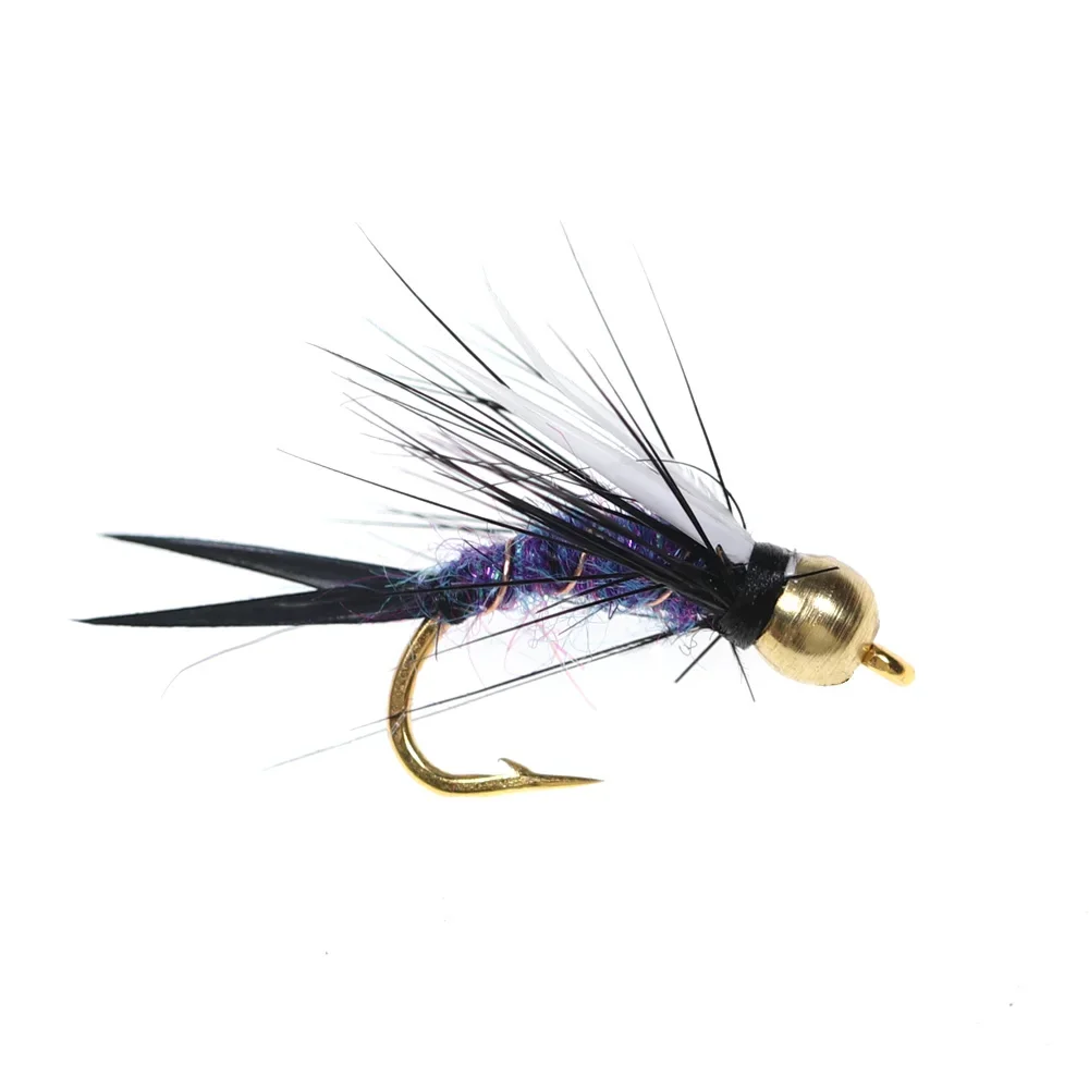 Vampfly 6PCS #12 Purple Psycho Prince Nymph Trout Steelhead Fly Brass Bead Head Sinking Flies for Browns Rainbows and Cutthroats