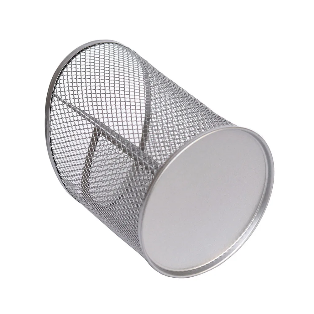 

Portable Lightweight Metal Pencil Holder Silver Bevel Pen Container Desktop Organizer for Home Office Decor Pencil Container