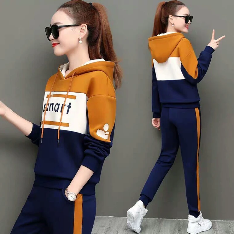 Casual Sportswear Suit Women\'s Spring and Autumn 2022 New Korean Style Loose Hooded Top Fashion Age Reducing Two-piece Set