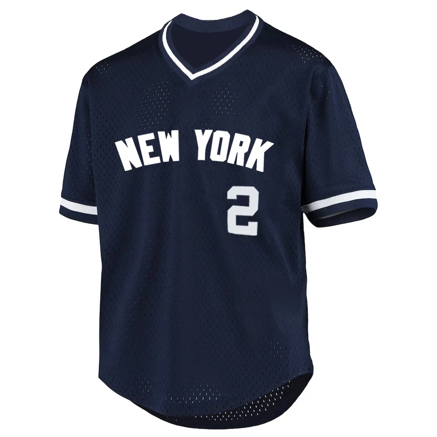 No.2 Men's Baseball Jersey New York Letter Embroidery Baseball Shirt Loose Fit Breathable V-Neck Short Sleeve Retro Sportswear