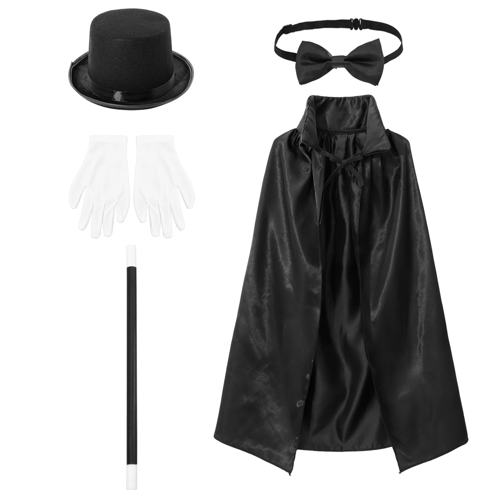 Costume de Magicien pour Enfant Garçon et Fille, Ensemble de Déguisement, Cape, Chapeau, Baguette Magique, Gants, ixà Thème d'Halloween