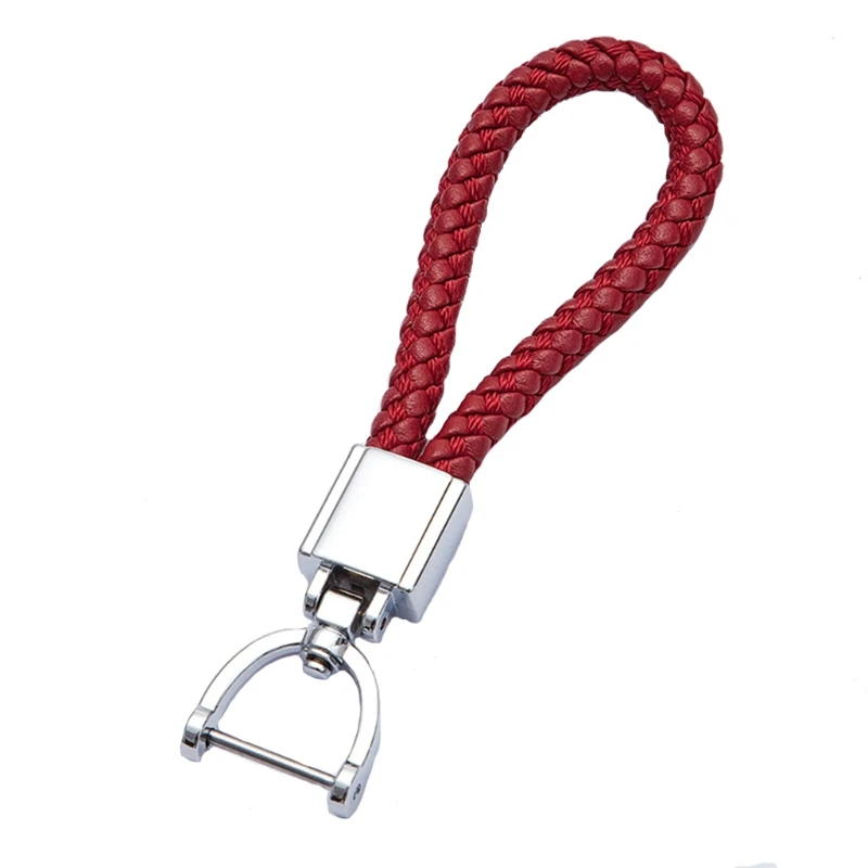 Woven Leather Keychain Detachable Metal 360 Degree Rotating Horseshoe Buckle Braided Car for Key Chain for Men Gift