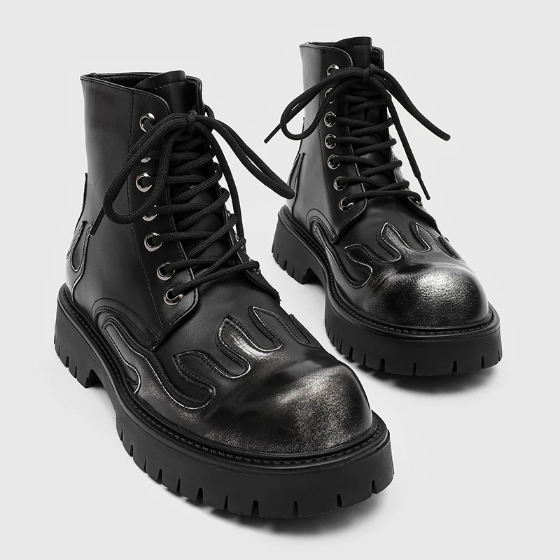 

Winter Business Men Chelsea Shoes Black British Patchwork Thick-soled Retro Motorcycle Boots American Social Shoes Men