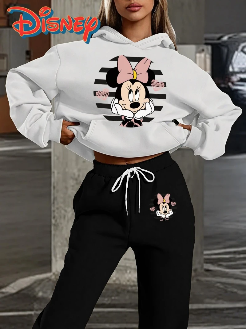 Sudadera con capucha y pantalones de chándal con estampado de Winnie the Pooh de Disney, acogedora ilustración de oso, jersey de manga larga y jogging para mujer Otoño/Invierno
