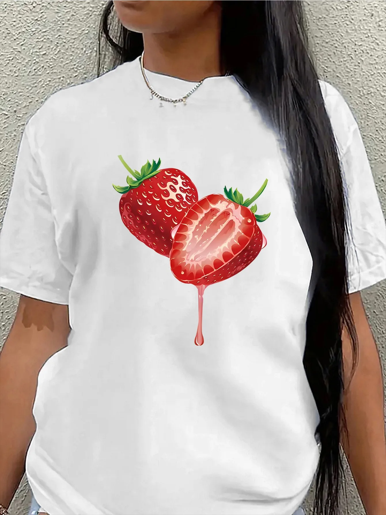 Lightweight and Durable Short-Sleeve Made of Featuring A Strawberry Design Perfect for Casual Wear in The Kitchen or Living Room