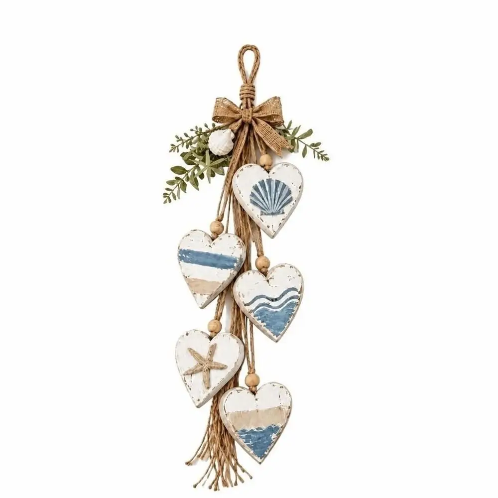 Handmade Boho Style Wooden Heart Wall Hanging Jute Rope Rustic Wood Jute Pendant Vertical Vertical Art Ornament Wall Art