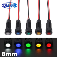 1pc 8mm Oxidized Black Plastic Indicator Light Mini Warning LED Pilot Signal Lamp 6V12V 24V 220V with Wire Red Yellow Blue Green