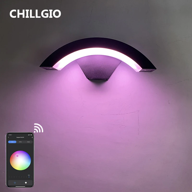 CHILLGIO Outdoor Waterproof Smart Wall Lamp Patio Gardern Sconce Fixtures Modern Wifi App Remote Control RGB Interior Led Light