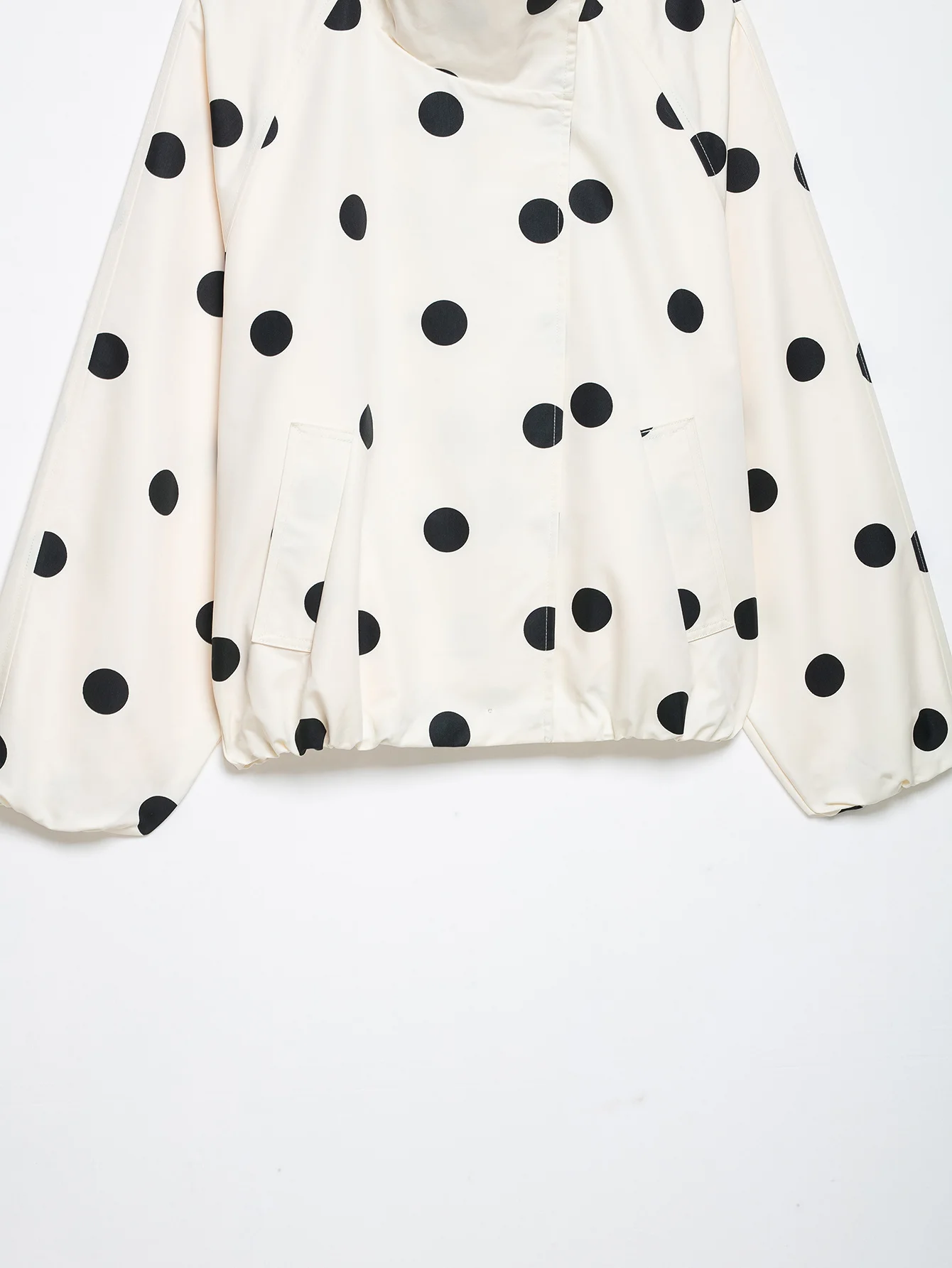 Damenmode Vintage Polka Dots Jacke mit Taschen und Stehkragen Frühling Herbst Langarmjacke Urlaubsoutfits für Frauen – Detail 8