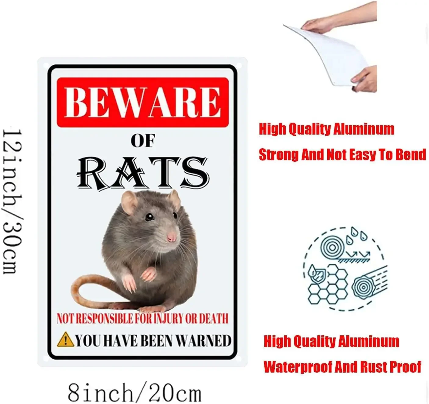 Rats Tin Sign Beware of Rats Metal Sign Funny Home Wall Decor Outdoor Warning Decorations Signs-8x12inch-Tin Sign