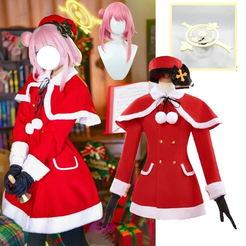 لعبة سومي سيرينا كوسبلاي زي أزرق أرشيف ملابس عيد الميلاد عباءة معطف أحمر مع إكسسوارات مجموعة كاملة لحفلات عيد الميلاد النسائية