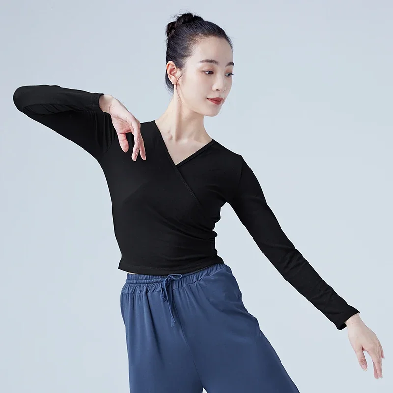 woman-ballet-wrap-tops-knitted-v-neck-long-sleeve-dance-shirts-bandage-tops-adults-dancewear-training-tops-dance-costumes