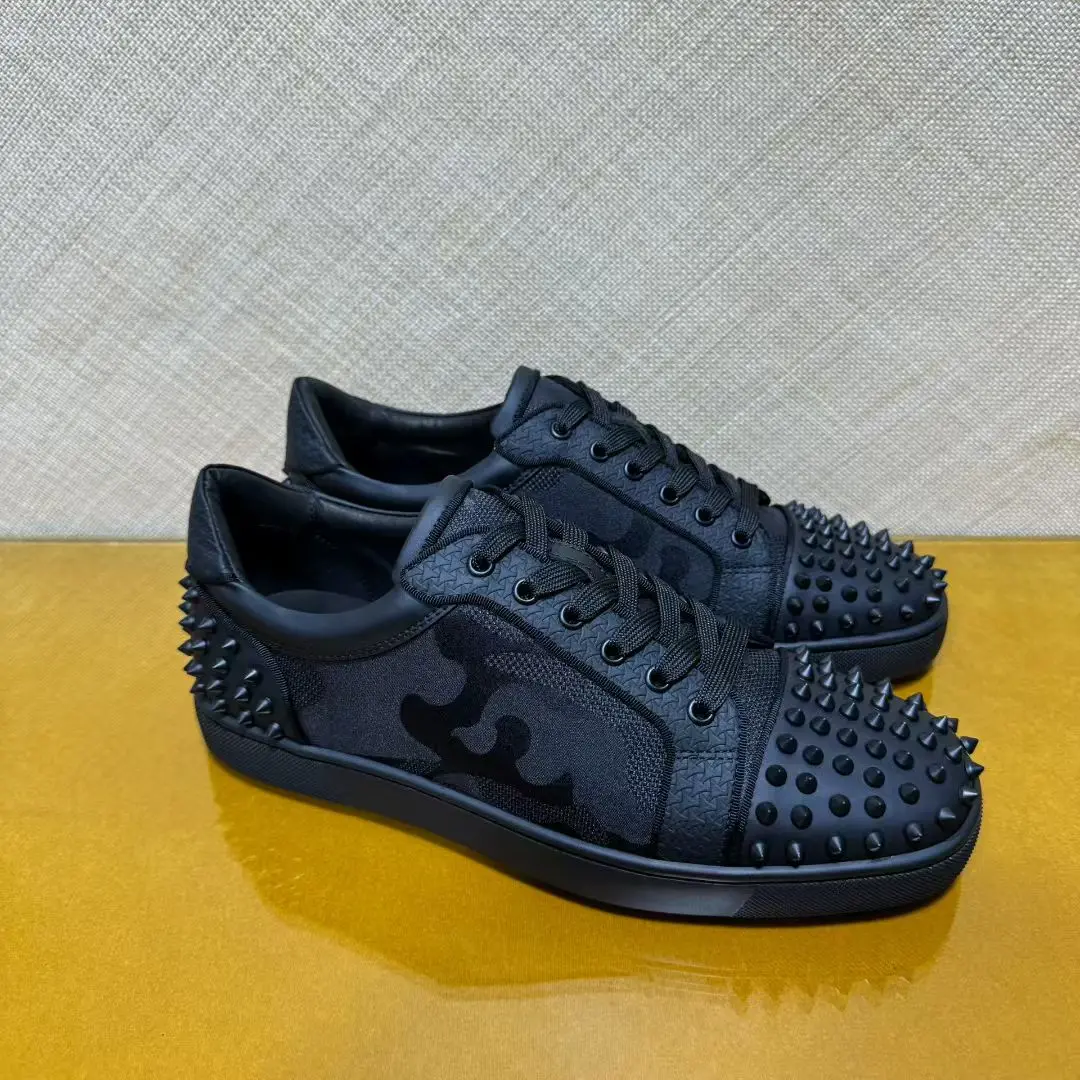 Luxury Men's Shoe Black Camo Spike Leather Shoes Lace Up Red Bottom Shoes For Men Shoes Streetwear Fashion Casual Footwear