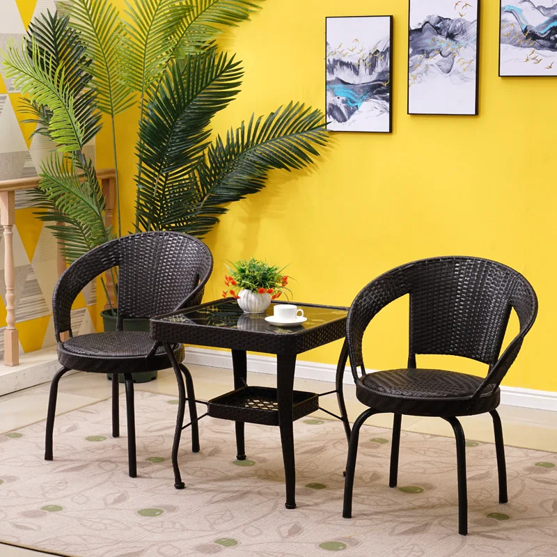 طاولة شاي شرفة منزلية طاولة صغيرة وكراسي كرسي خلفي واحد للترفيه في الهواء الطلق #4