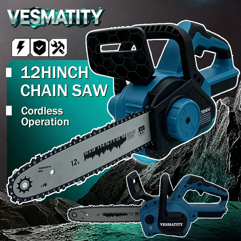 Electric Chain Saw 12Inch Power Digital Display Cordless Chainsaw Garden Tree Branch Cutting For 18V-20V Battery.Professional